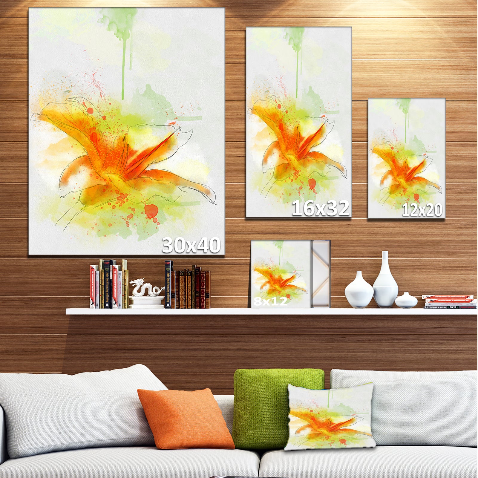 Yellow Red Flower with Color Splashes - Extra Large Floral Canvas Art
