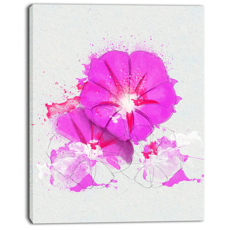 Pink Flowers Sketch with Color Splashes - Extra Large Floral Canvas Art
