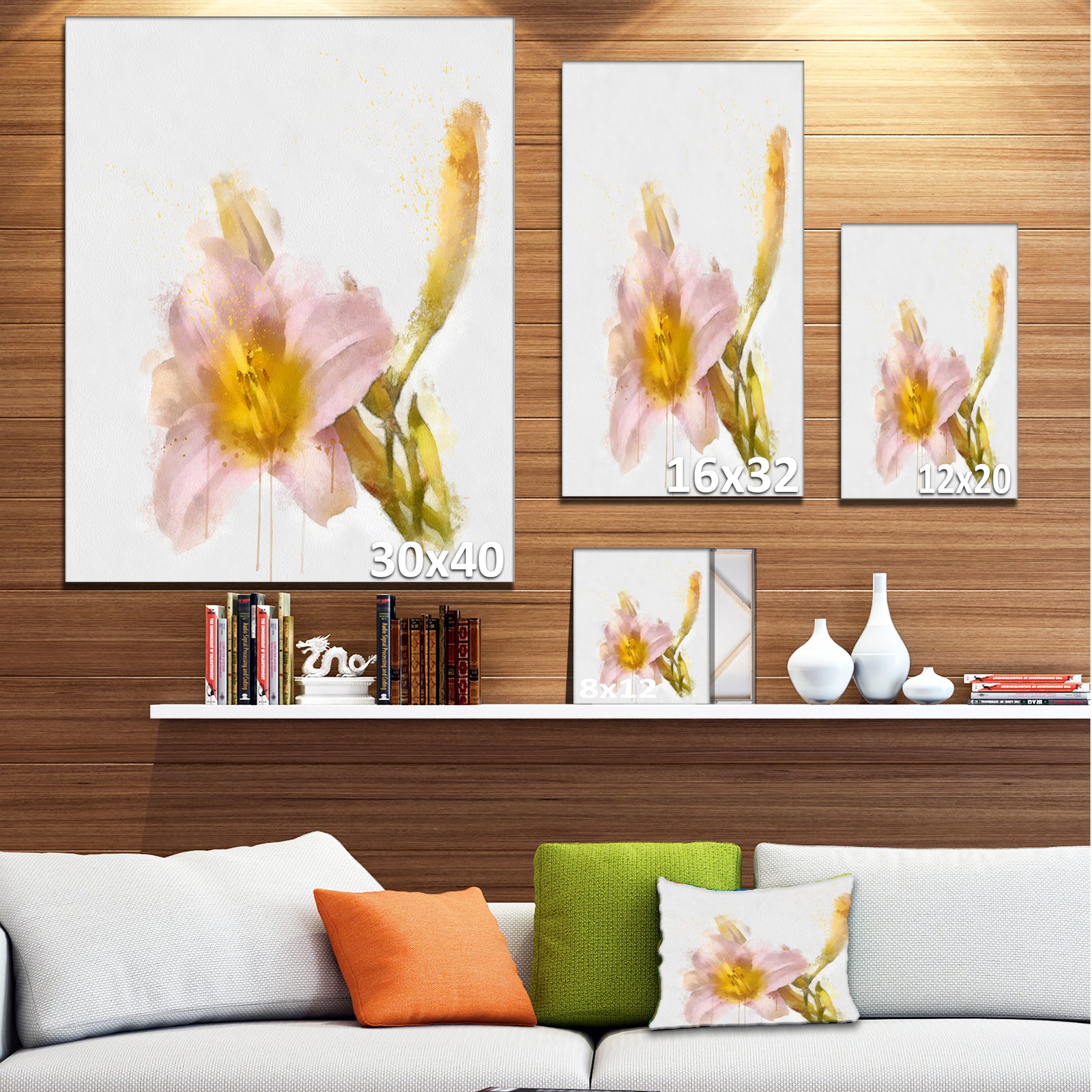 Watercolor Lily with Color Splashes - Extra Large Floral Canvas Art