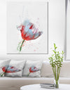 Beautiful Red White Flower Sketch - Extra Large Floral Canvas Art