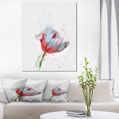 Beautiful Red White Flower Sketch - Extra Large Floral Canvas Art