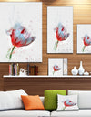 Beautiful Red White Flower Sketch - Extra Large Floral Canvas Art