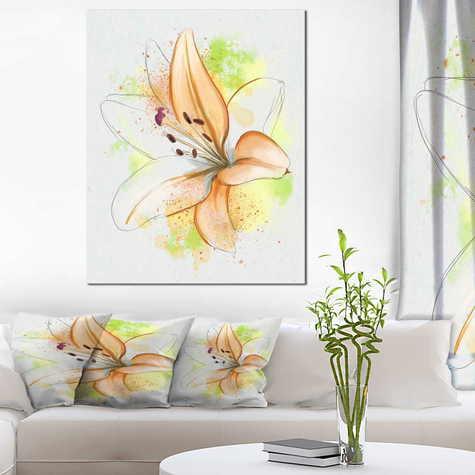 Cute Yellow Flower with Green Splashes - Extra Large Floral Canvas Art