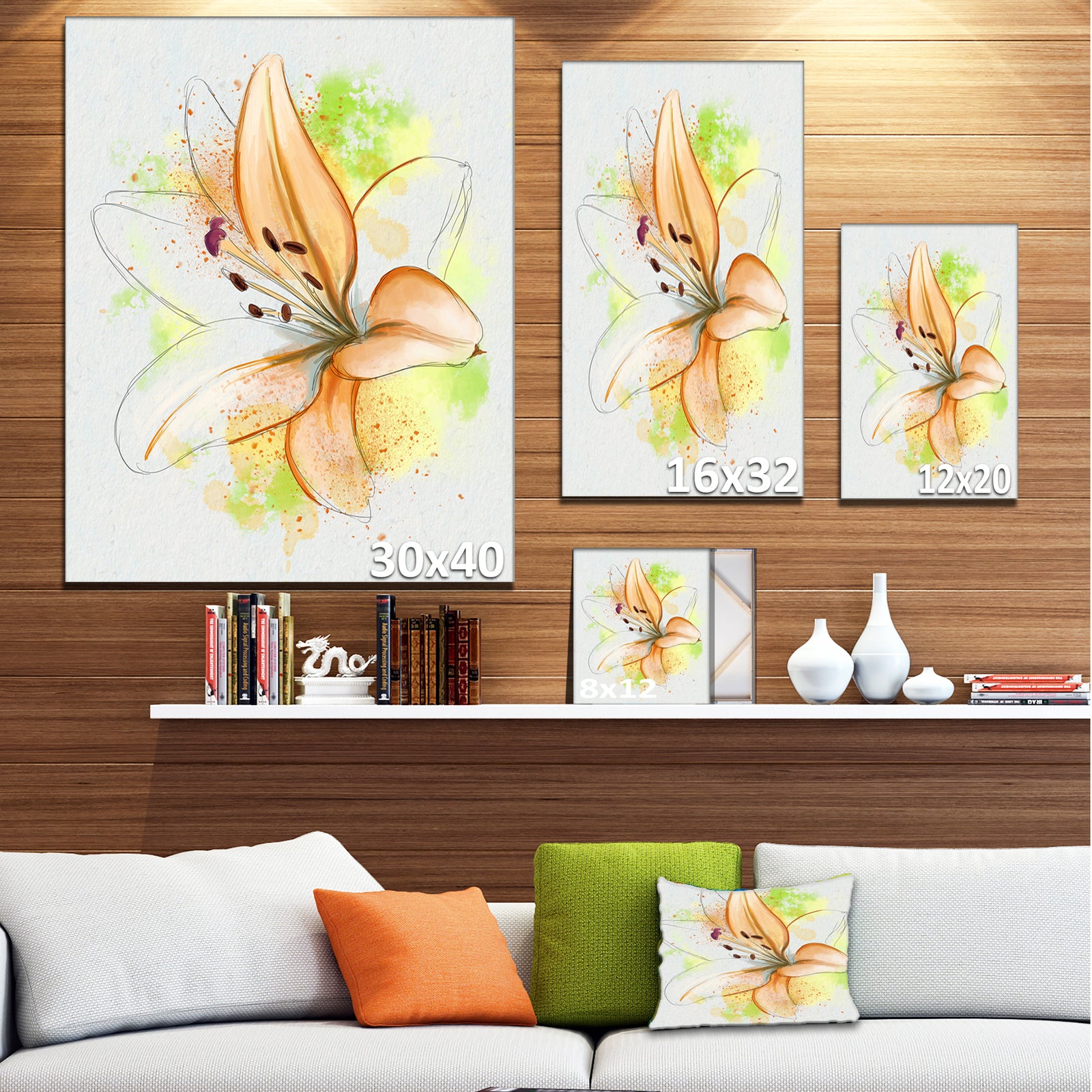 Cute Yellow Flower with Green Splashes - Extra Large Floral Canvas Art