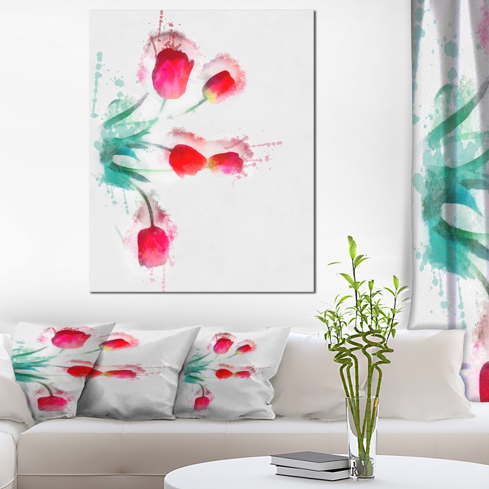 Bunch of Red Tulips Watercolor - Extra Large Floral Canvas Art
