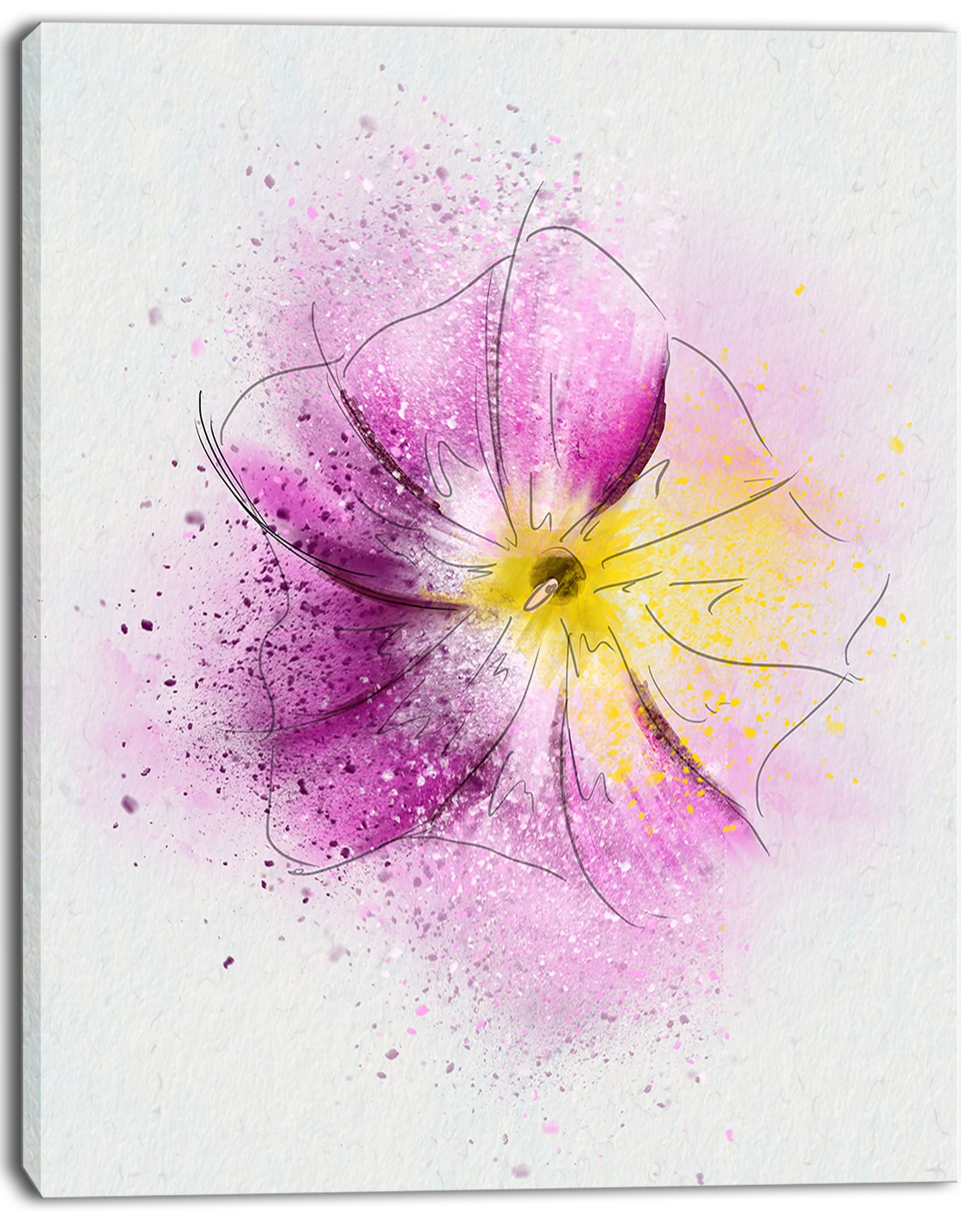 Purple Flower Sketch with Splashes - Extra Large Floral Canvas Art