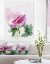 Pink Rose Sketch with Green Leaves - Extra Large Floral Canvas Art