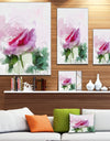 Pink Rose Sketch with Green Leaves - Extra Large Floral Canvas Art