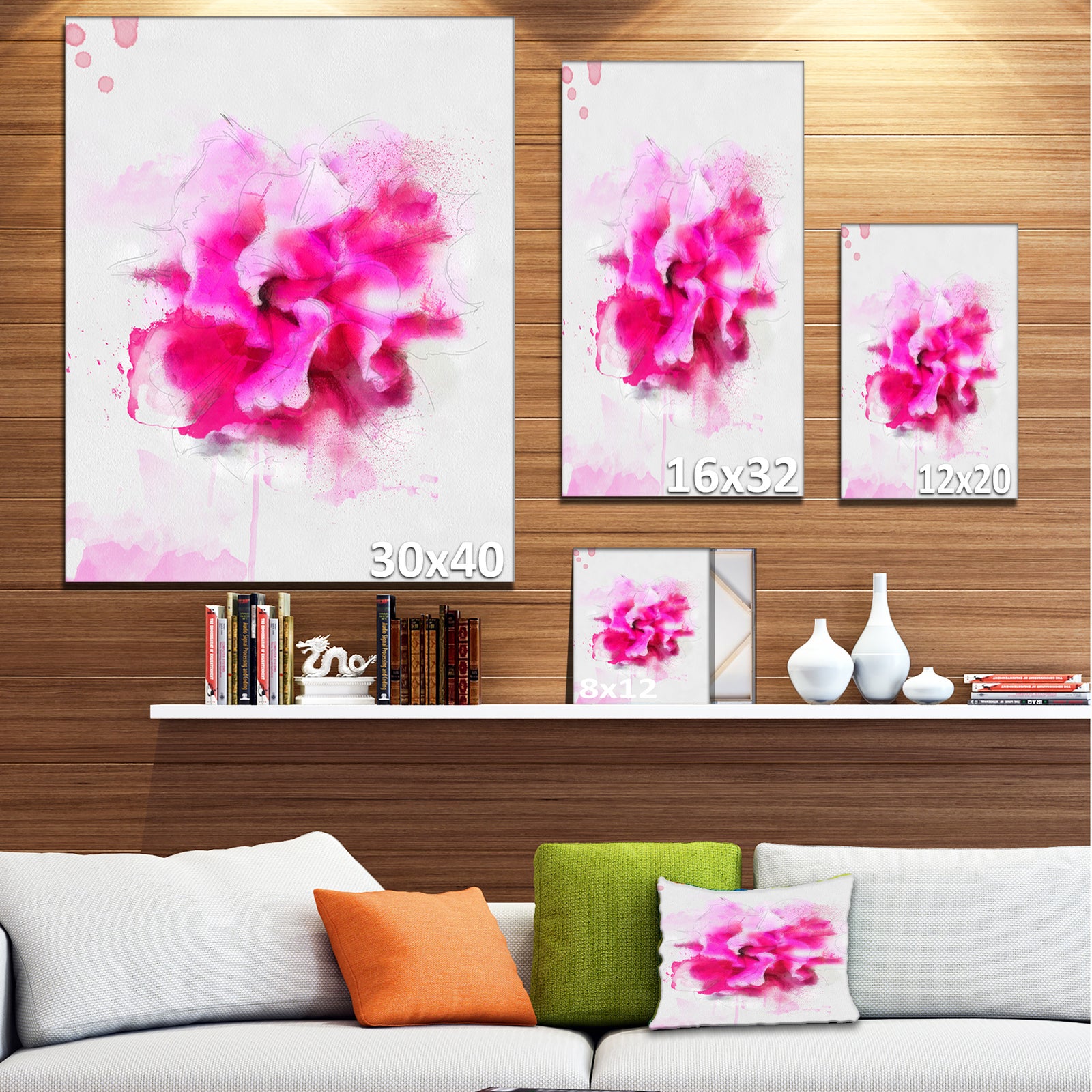 Beautiful Red Flower with Color Splashes - Extra Large Floral Canvas Art
