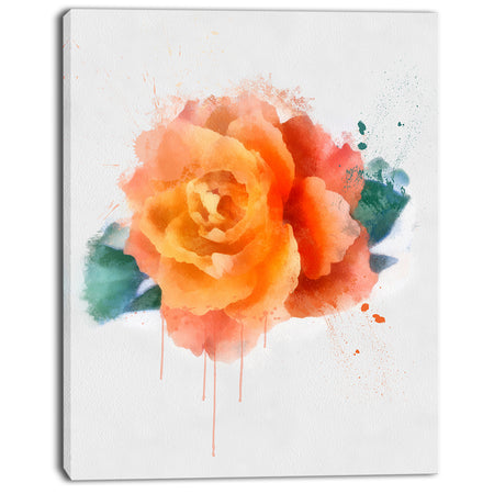 Orange Rose with Green Leaves - Extra Large Floral Canvas Art
