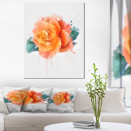 Orange Rose with Green Leaves - Extra Large Floral Canvas Art