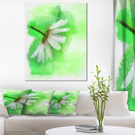 White Chamomile with Green Splashes - Extra Large Floral Canvas Art