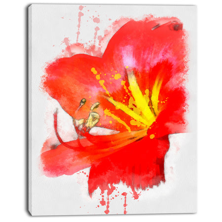 Bright Red Lily Illustration Art - Extra Large Floral Canvas Art