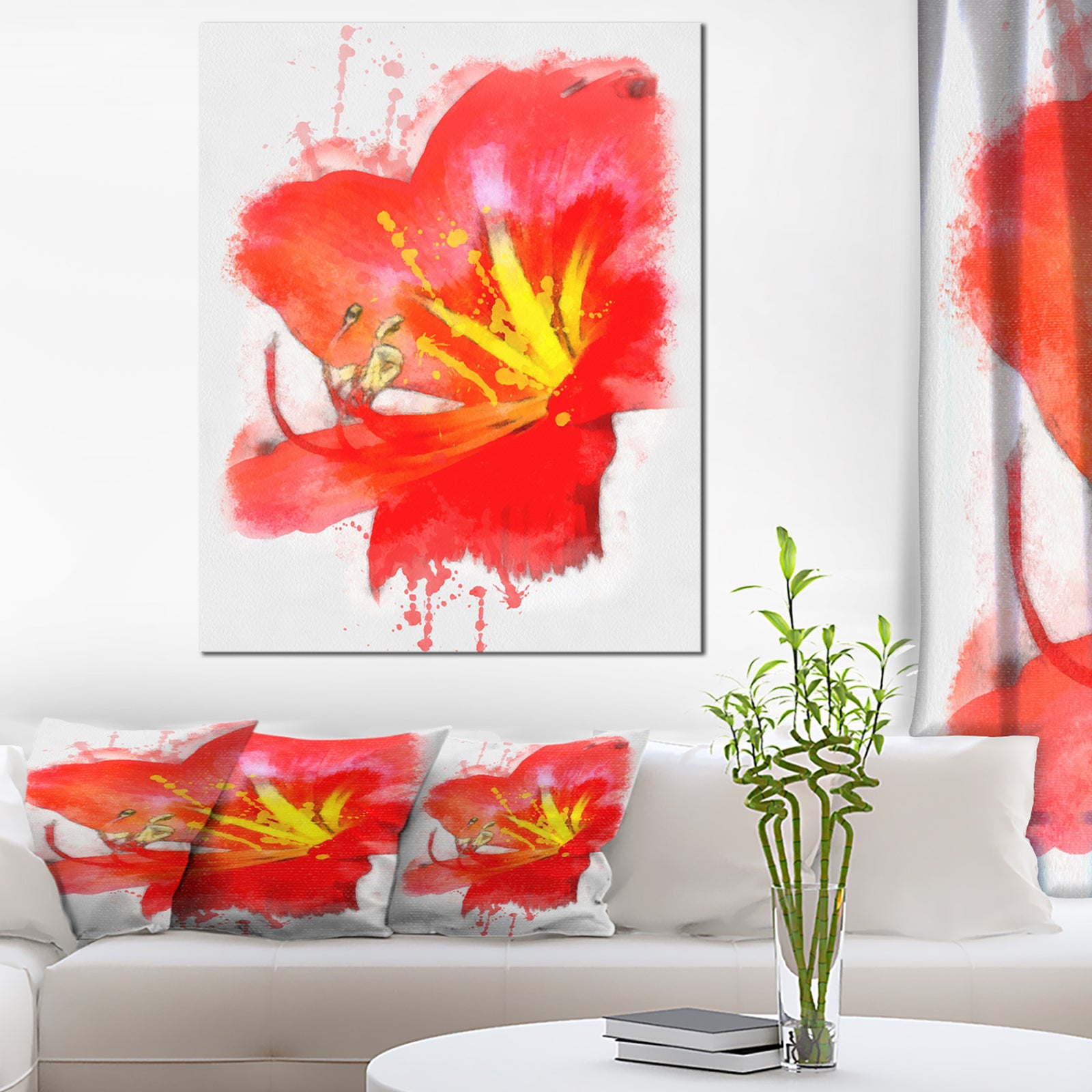 Bright Red Lily Illustration Art - Extra Large Floral Canvas Art
