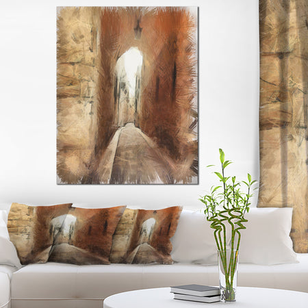 Brown Old City Street Drawing - Landscape Canvas Wall Art