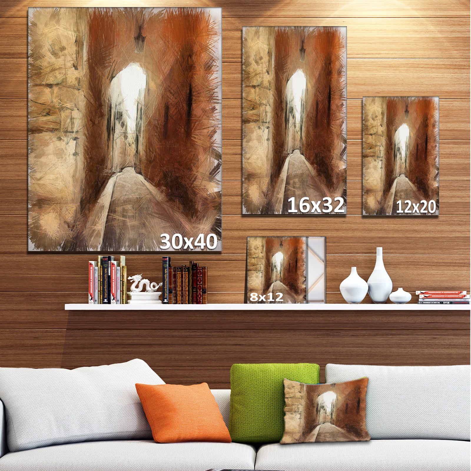 Brown Old City Street Drawing - Landscape Canvas Wall Art