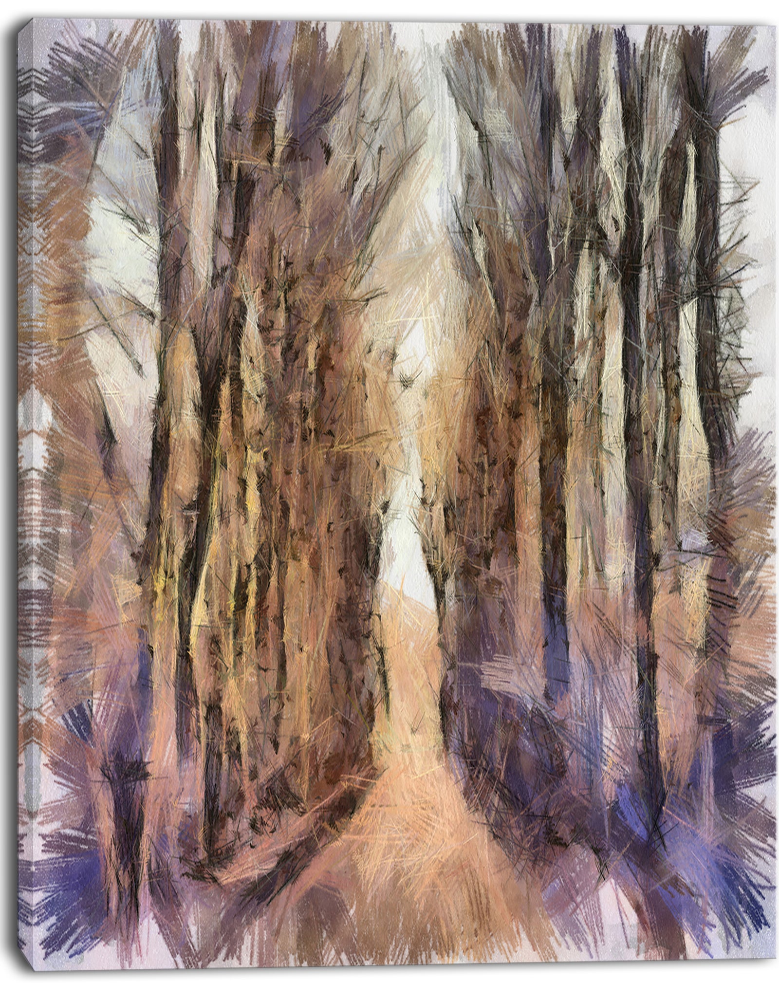 Trees and Road Nature Watercolor - Landscape Canvas Wall Art