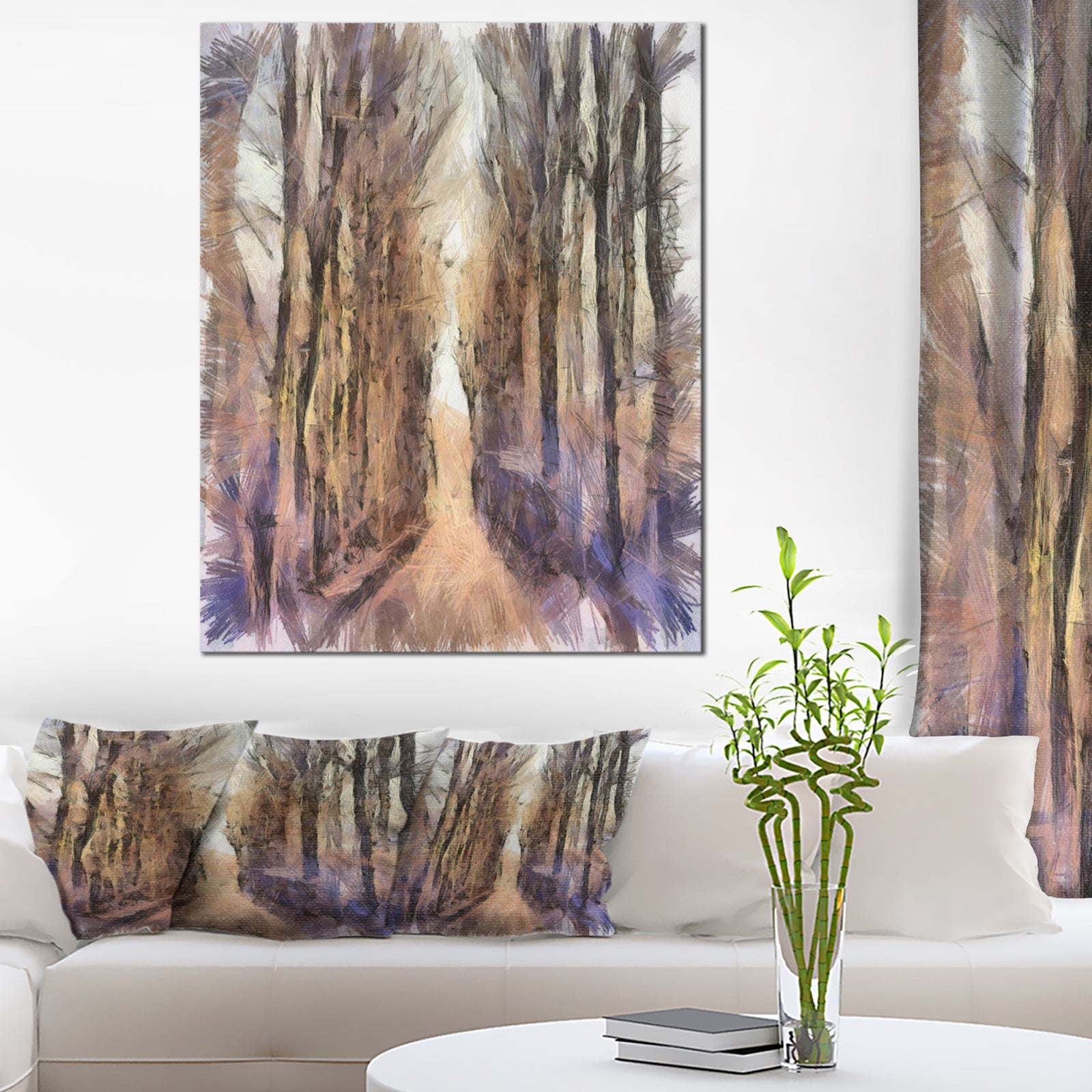 Trees and Road Nature Watercolor - Landscape Canvas Wall Art