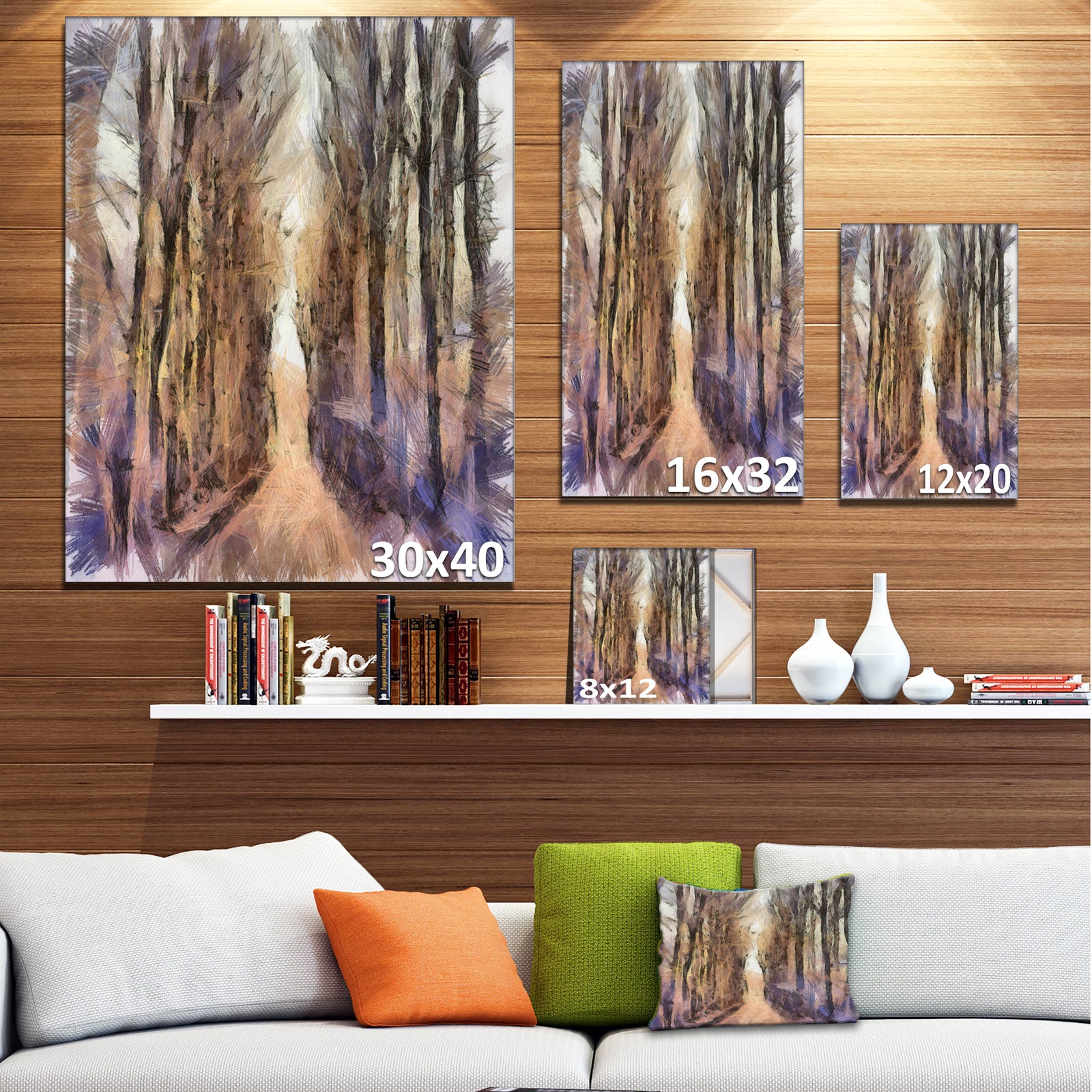 Trees and Road Nature Watercolor - Landscape Canvas Wall Art