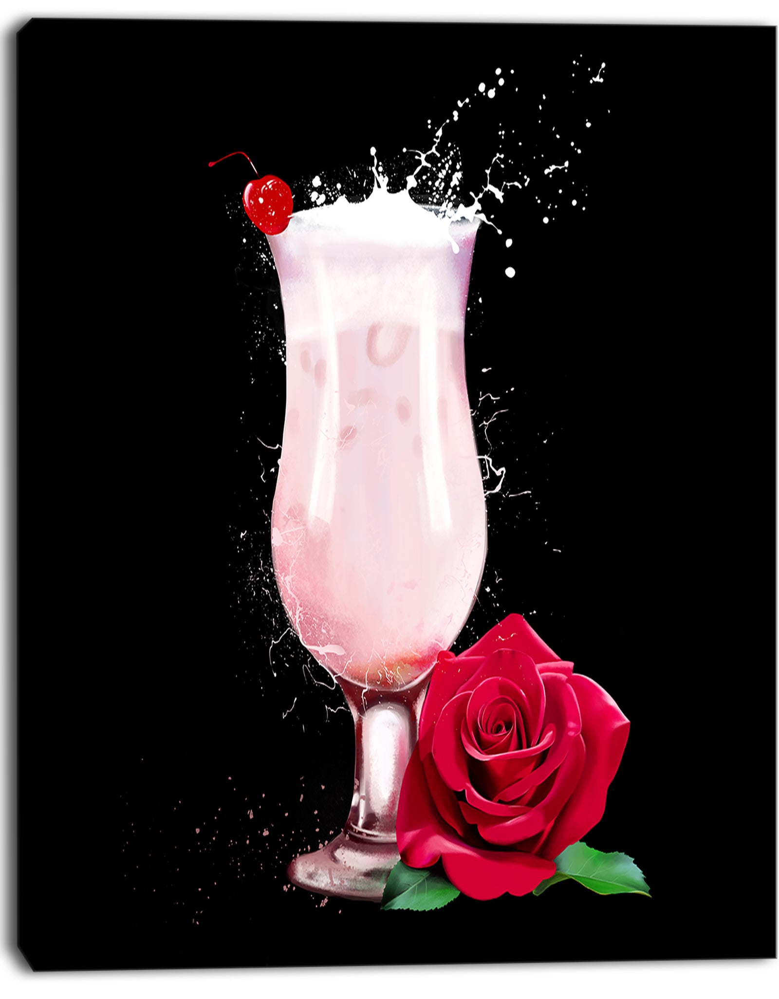 Strawberry Cocktail and Red Rose - Extra Large Floral Canvas Art