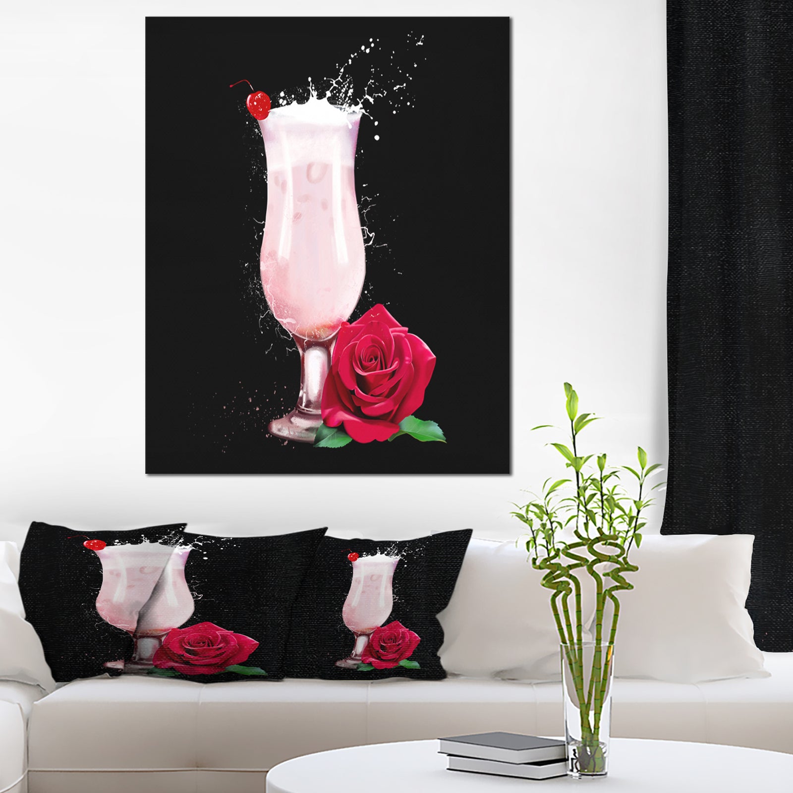 Strawberry Cocktail and Red Rose - Extra Large Floral Canvas Art