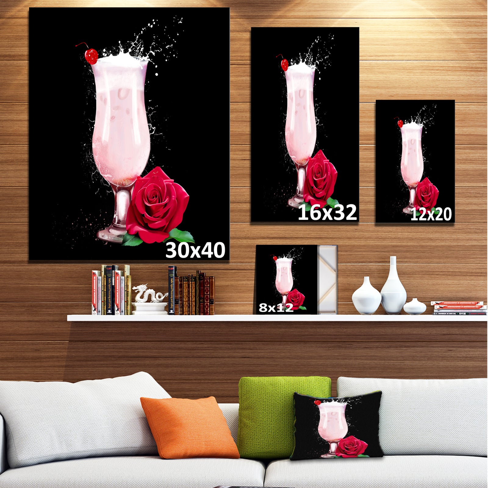 Strawberry Cocktail and Red Rose - Extra Large Floral Canvas Art