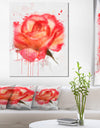 Red Rose Hand-drawn with Splashes - Extra Large Floral Canvas Art