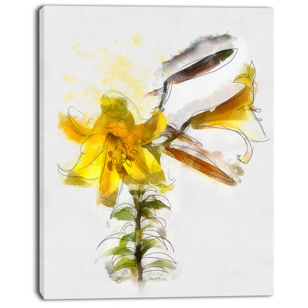 Yellow Tulip Stem with Leaves - Extra Large Floral Canvas Art