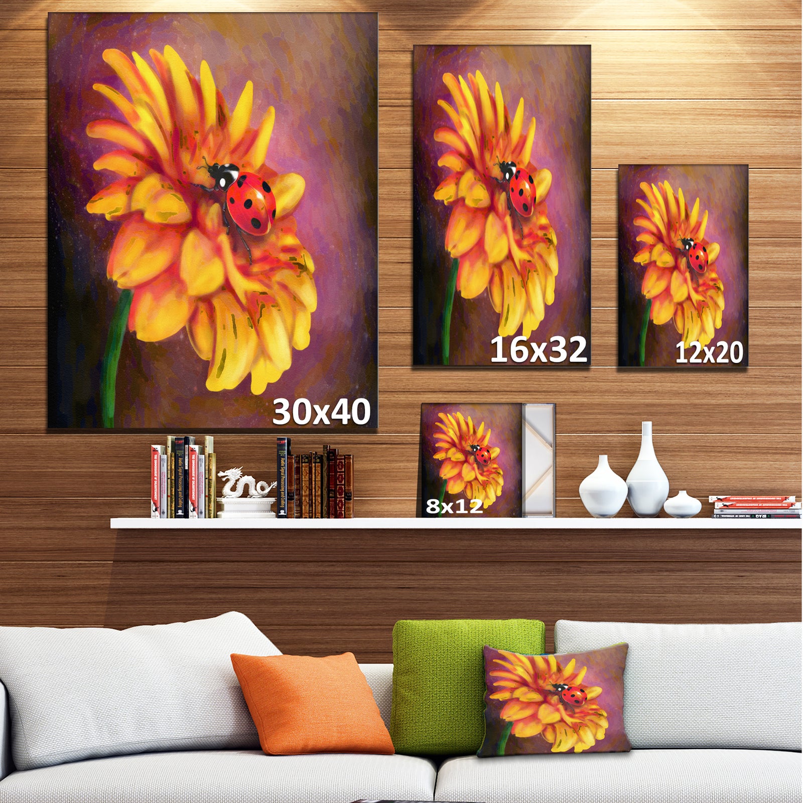 Gerber and Ladybird Watercolor - Extra Large Floral Canvas Art