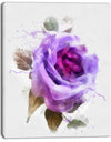 Watercolor Purple Rose with Leaves - Floral Canvas Artwork Print