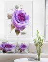 Watercolor Purple Rose with Leaves - Floral Canvas Artwork Print