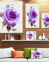 Watercolor Purple Rose with Leaves - Floral Canvas Artwork Print