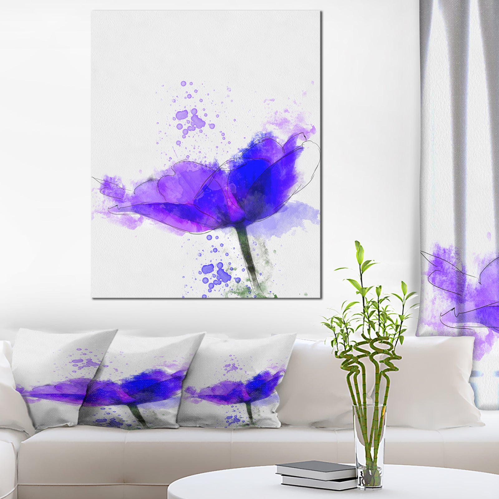 Beautiful Blue Anemone Sketch - Floral Canvas Artwork Print