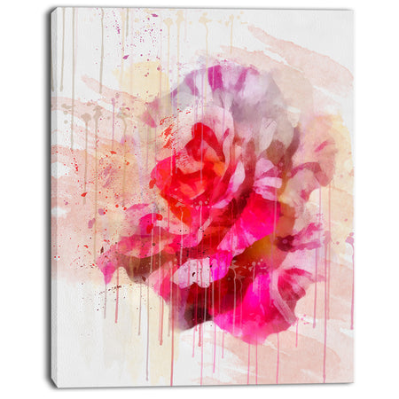 Red Rose with Watercolor Splashes - Floral Canvas Artwork Print