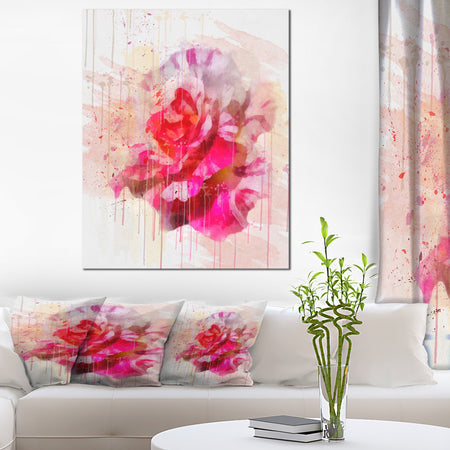 Red Rose with Watercolor Splashes - Floral Canvas Artwork Print