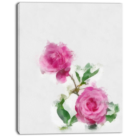 Rose Stem with Pair of Roses - Floral Canvas Artwork Print