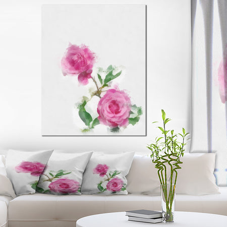 Rose Stem with Pair of Roses - Floral Canvas Artwork Print