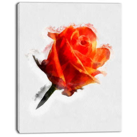 Red Rose Drawing with Watercolor - Floral Canvas Artwork Print