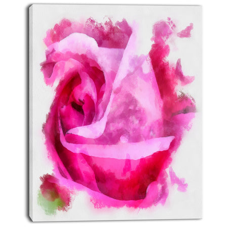 Bloomy Pink Rose Watercolor Drawing - Floral Canvas Artwork Print