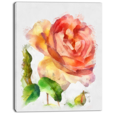 Bloomy Red Rose Watercolor Drawing - Floral Canvas Artwork Print