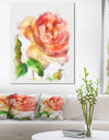 Bloomy Red Rose Watercolor Drawing - Floral Canvas Artwork Print