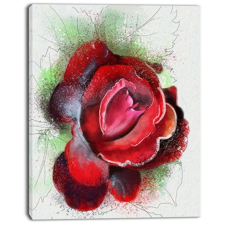 Beautiful Red Rose with Green Shade - Floral Canvas Artwork Print