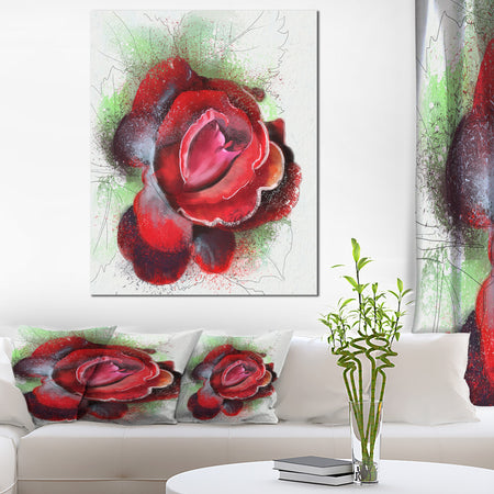 Beautiful Red Rose with Green Shade - Floral Canvas Artwork Print