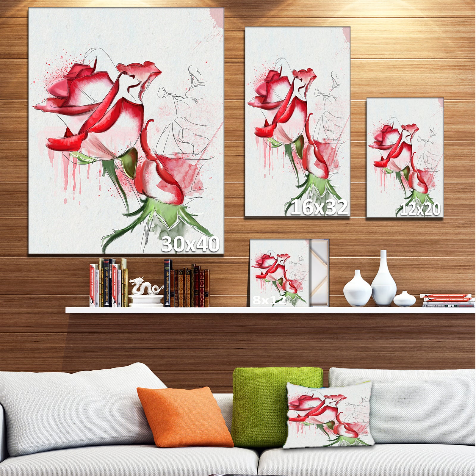 Fantastic Red Roses Watercolor - Floral Canvas Artwork Print
