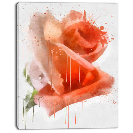 Red Rose Painting with Splashes - Floral Canvas Artwork Print