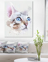 Cat with Blue Eyes Watercolor - Modern Animal Canvas Wall Art