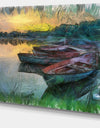 Fishing Boats by River Watercolor - Landscape Canvas Wall Art