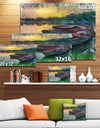 Fishing Boats by River Watercolor - Landscape Canvas Wall Art