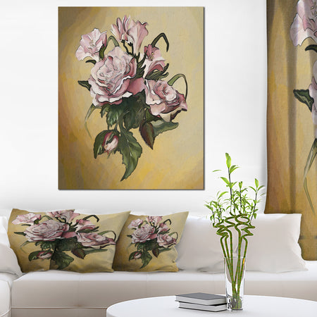 Pink Rose with Leaves Watercolor - Floral Canvas Artwork Print