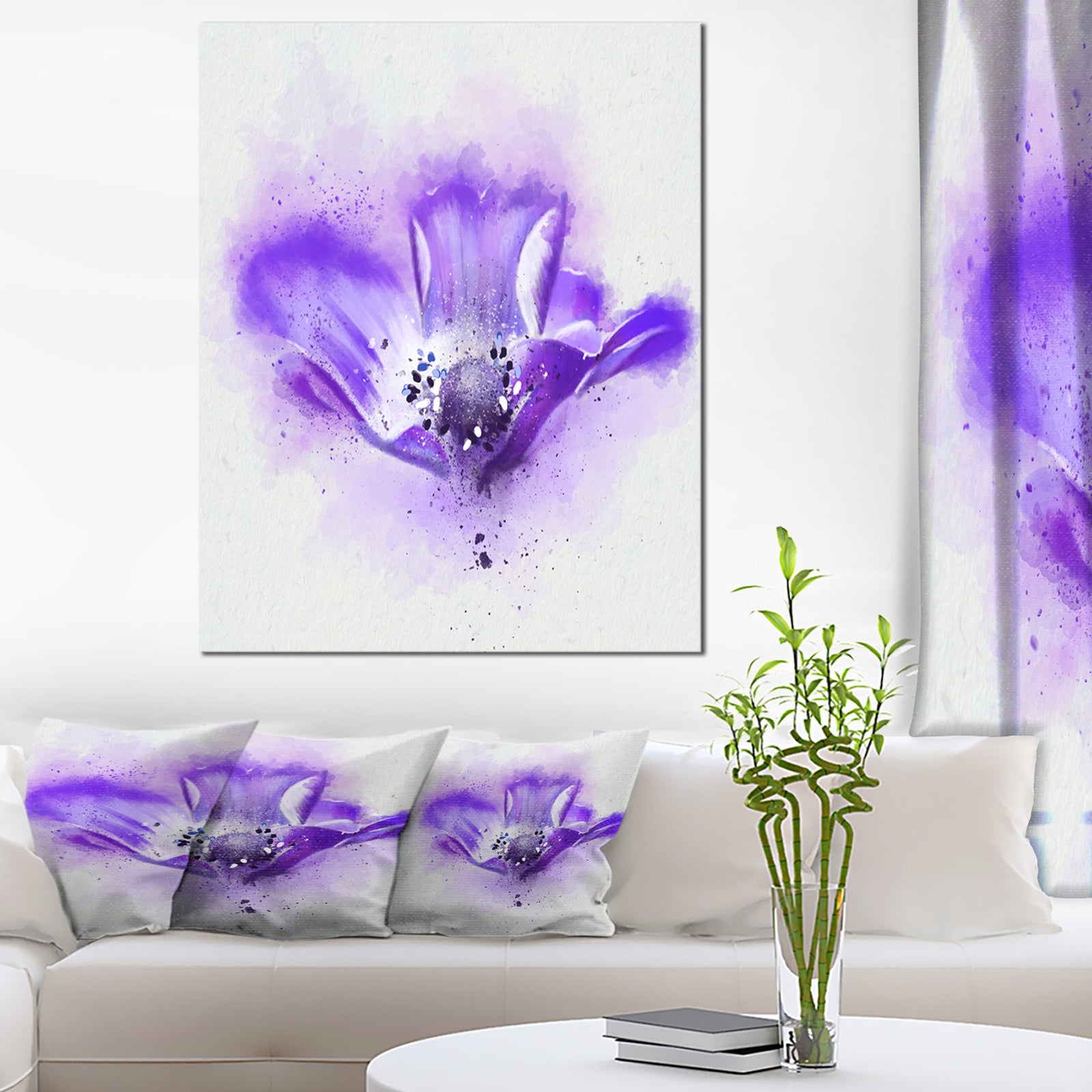Stylized Watercolor Poppy Flower - Floral Canvas Artwork Print
